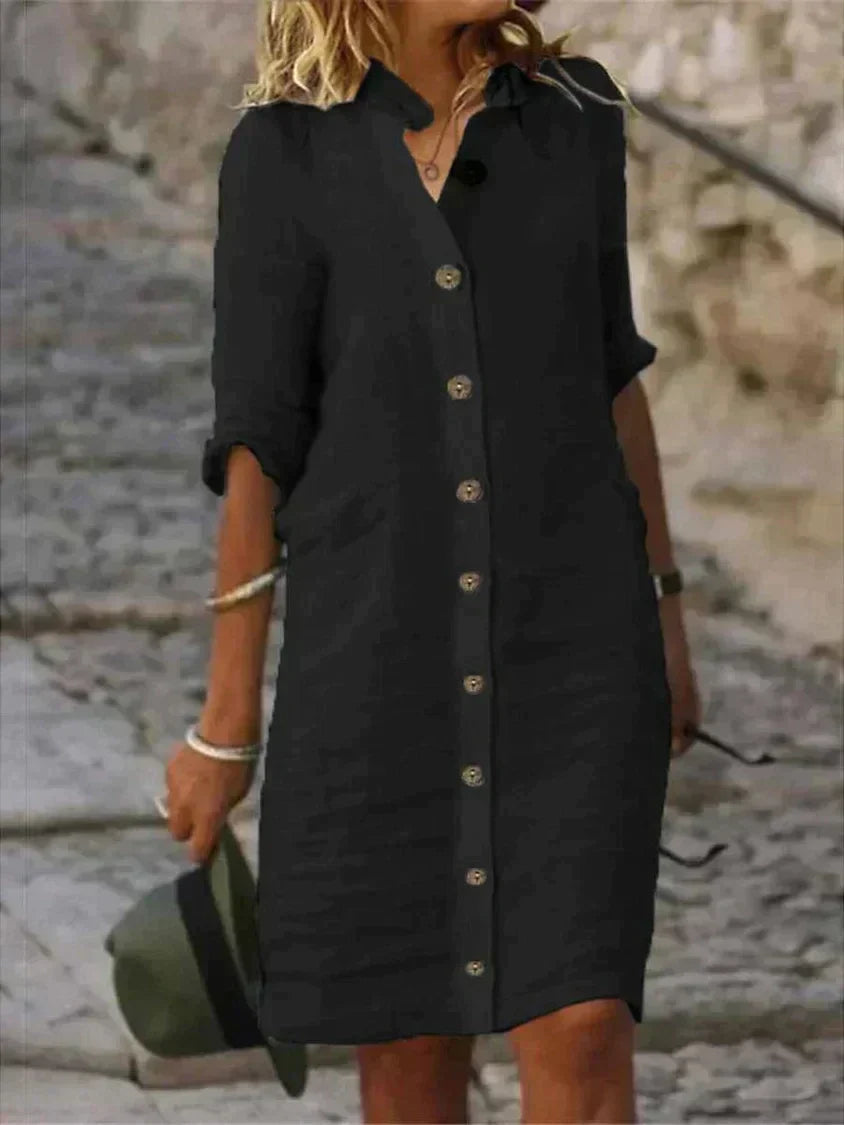 Michelle® | Women'S Casual Summer Blue Linen Dress