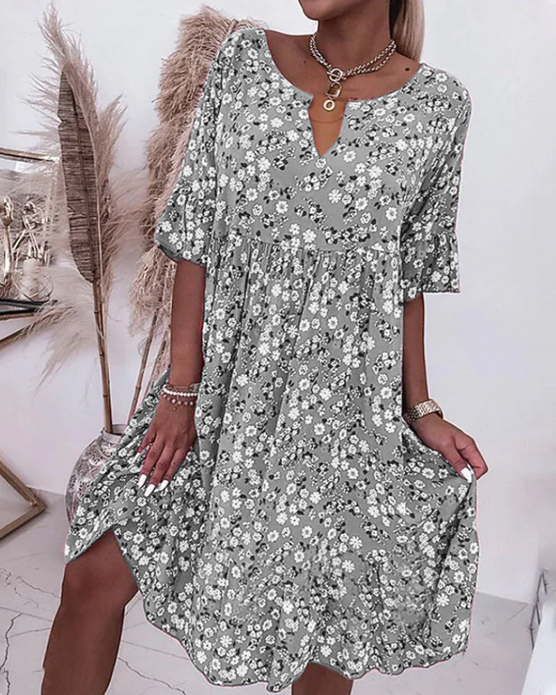 Victoria® | Elegant Half-Sleeved Dress Made Of Floral Cotton Material