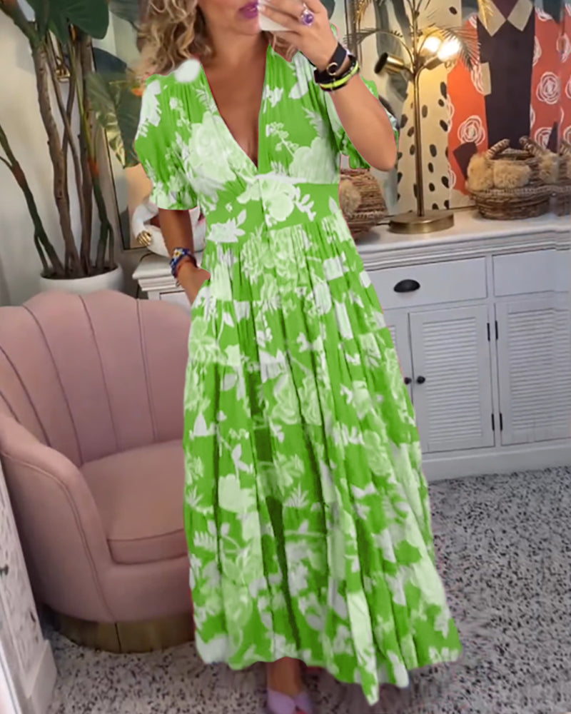 Marina® | Floral Dress A-Line Puff Sleeves