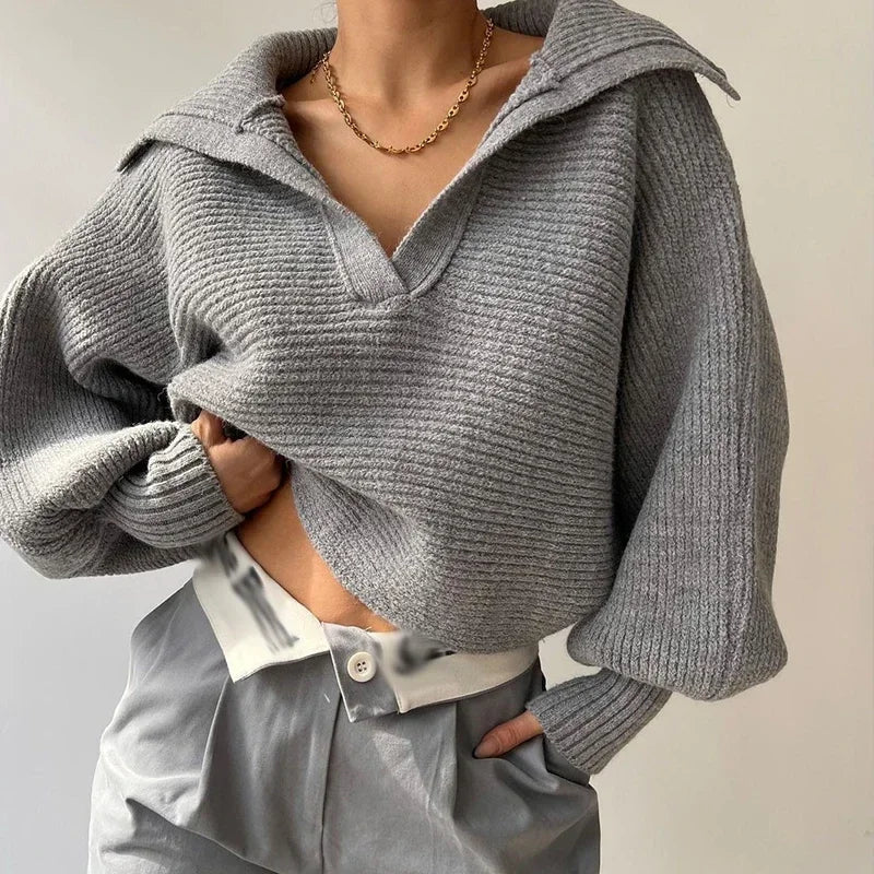 Ariana | Stylish women's winter sweater with a modern lapel collar