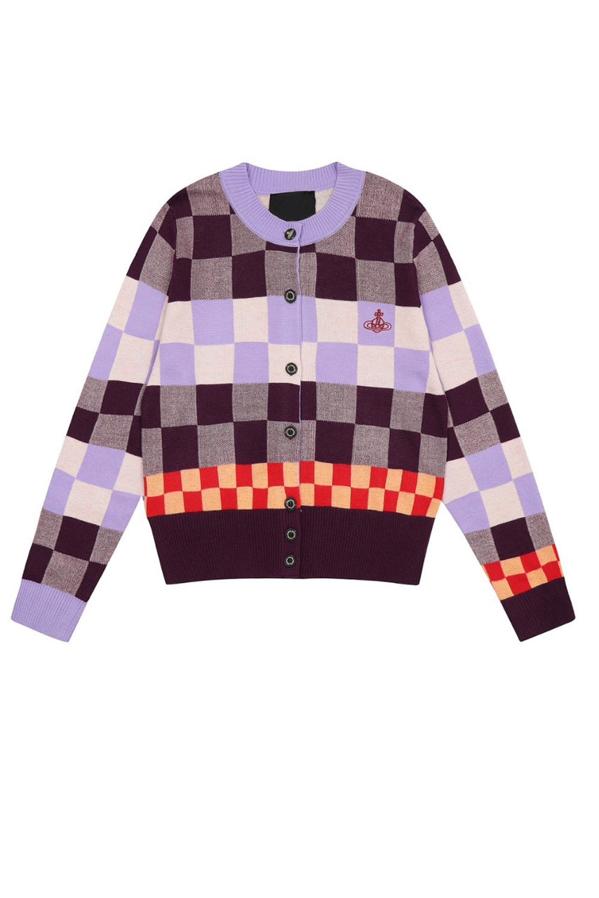 Anita | Contrast checked knit cardigan
