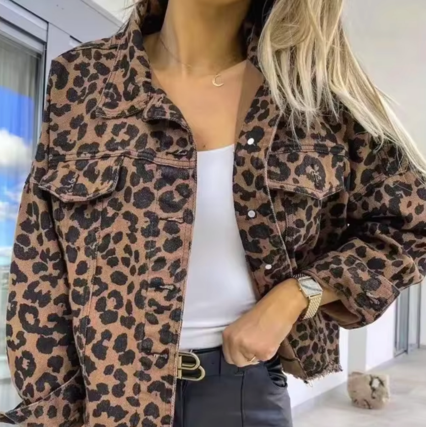 Bertha | Leopard print denim coat