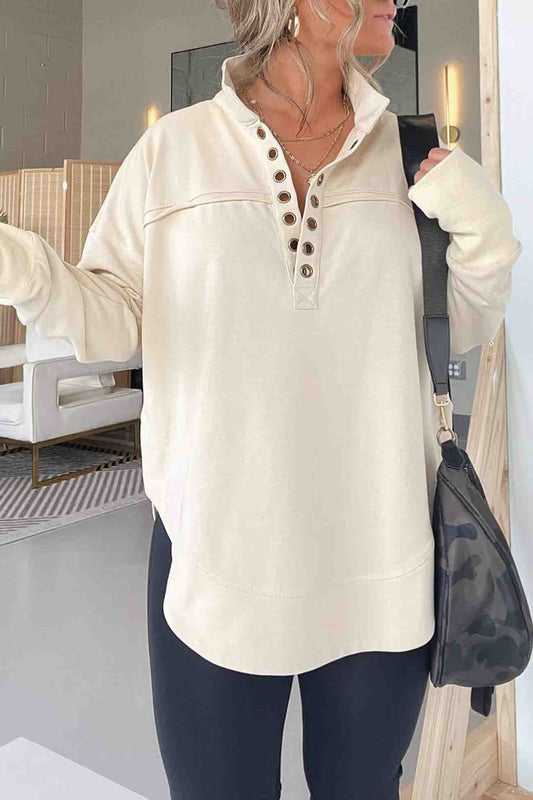 Marianna | Solid long sleeve sweatshirt with buttons