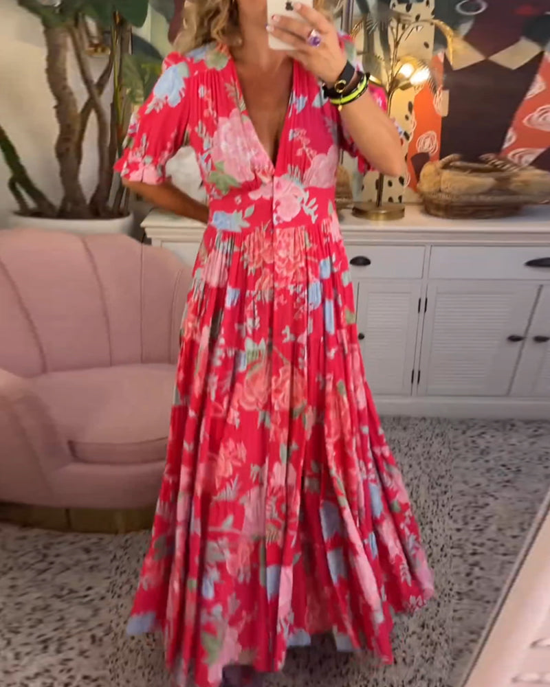 Marina® | Floral Dress A-Line Puff Sleeves