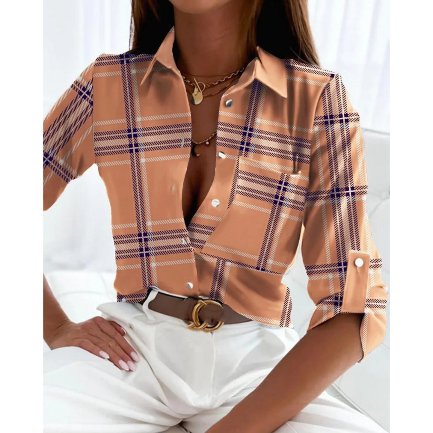 Alice | Elegant women's blouse in business style with a lined print