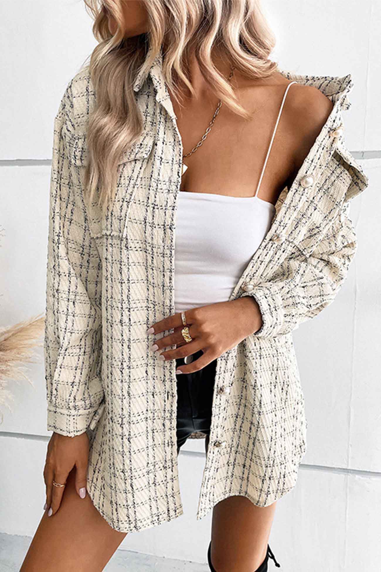 Vanessa | Checked belted jacket with button placket and pocket