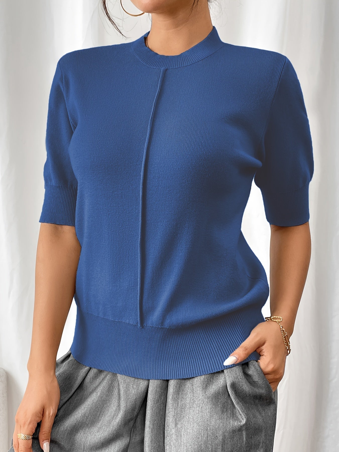 Sharon® | Elegant Knit Shirt With Mandarin Collar