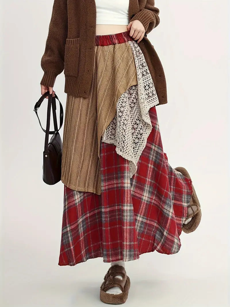 Martina® | Long Boho-Style Plaid Skirt