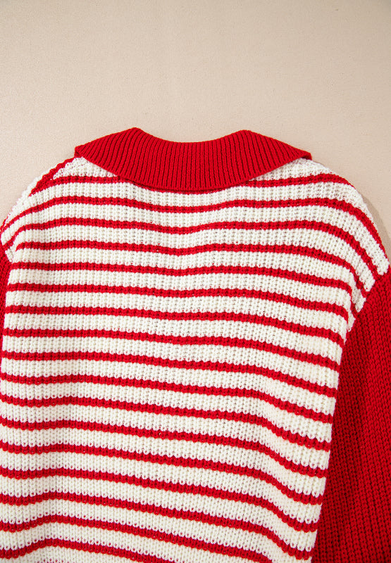 Lorena | Striped long-sleeved sweater with Johnny collar