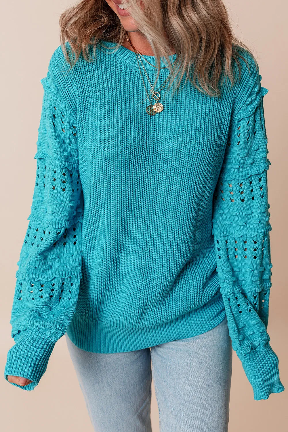 Marion | Long-sleeved sweater with openwork ruffled crew neck