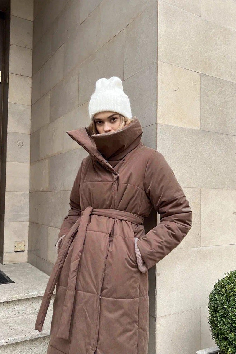 Long Stand Collar Relaxed Quilted Puffer Jacket