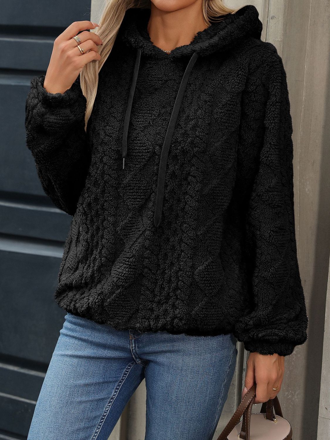 Carina | Long sleeve plush drawstring hoodie