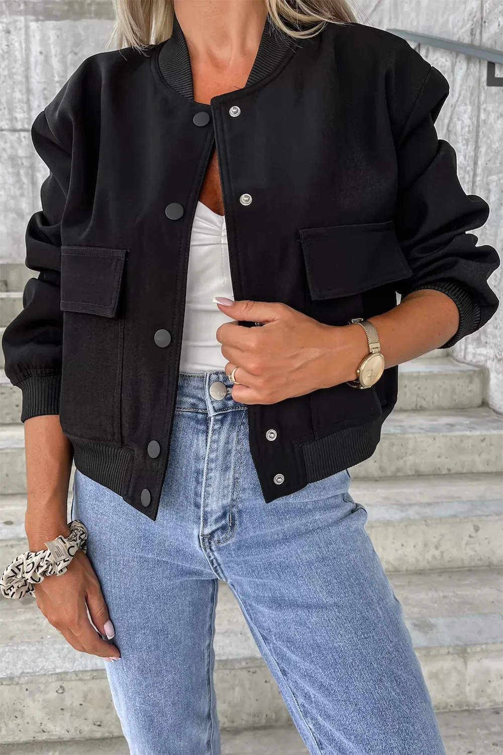 Adela | Long sleeve jacket with pockets and snap buttons