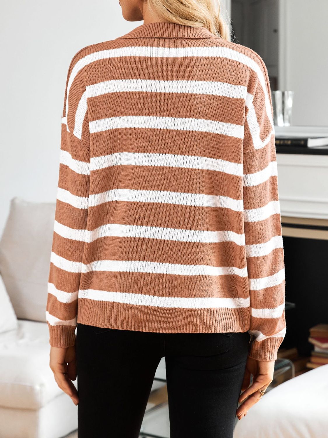 Matilde | Lots of striped long sleeve sweaters with Johnny collars