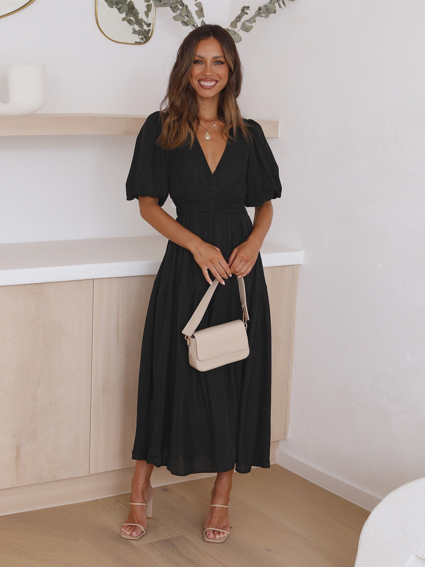 Nancy® | V-Neck Dress With Puff Sleeves