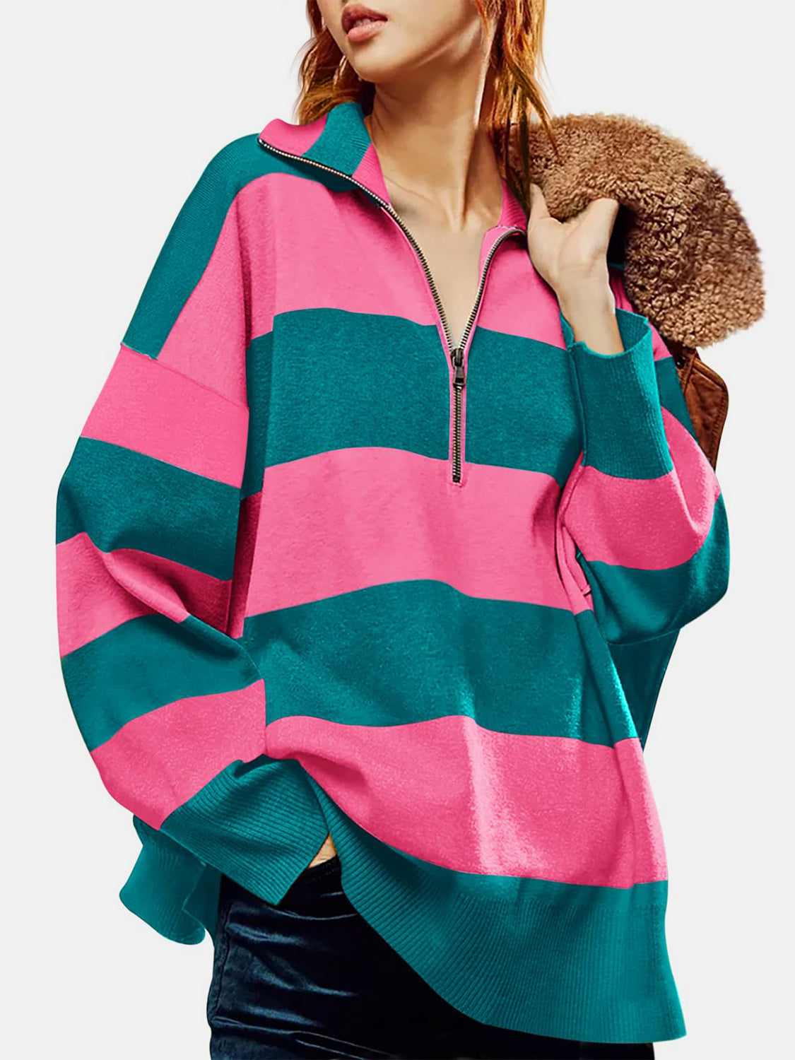 Lidia | Color block half zip sweater with long sleeves