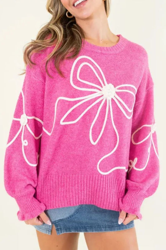 Maria José | Round neck sweater with dropped shoulder and bow