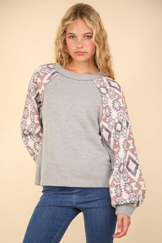 Fatima | Printed long-sleeved knitted top with a crew neck