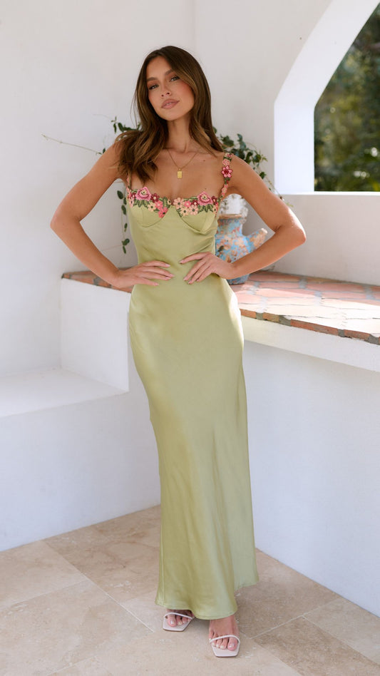 Carol | Women’s Floral Embroidered Maxi Dress with Elegant Flow