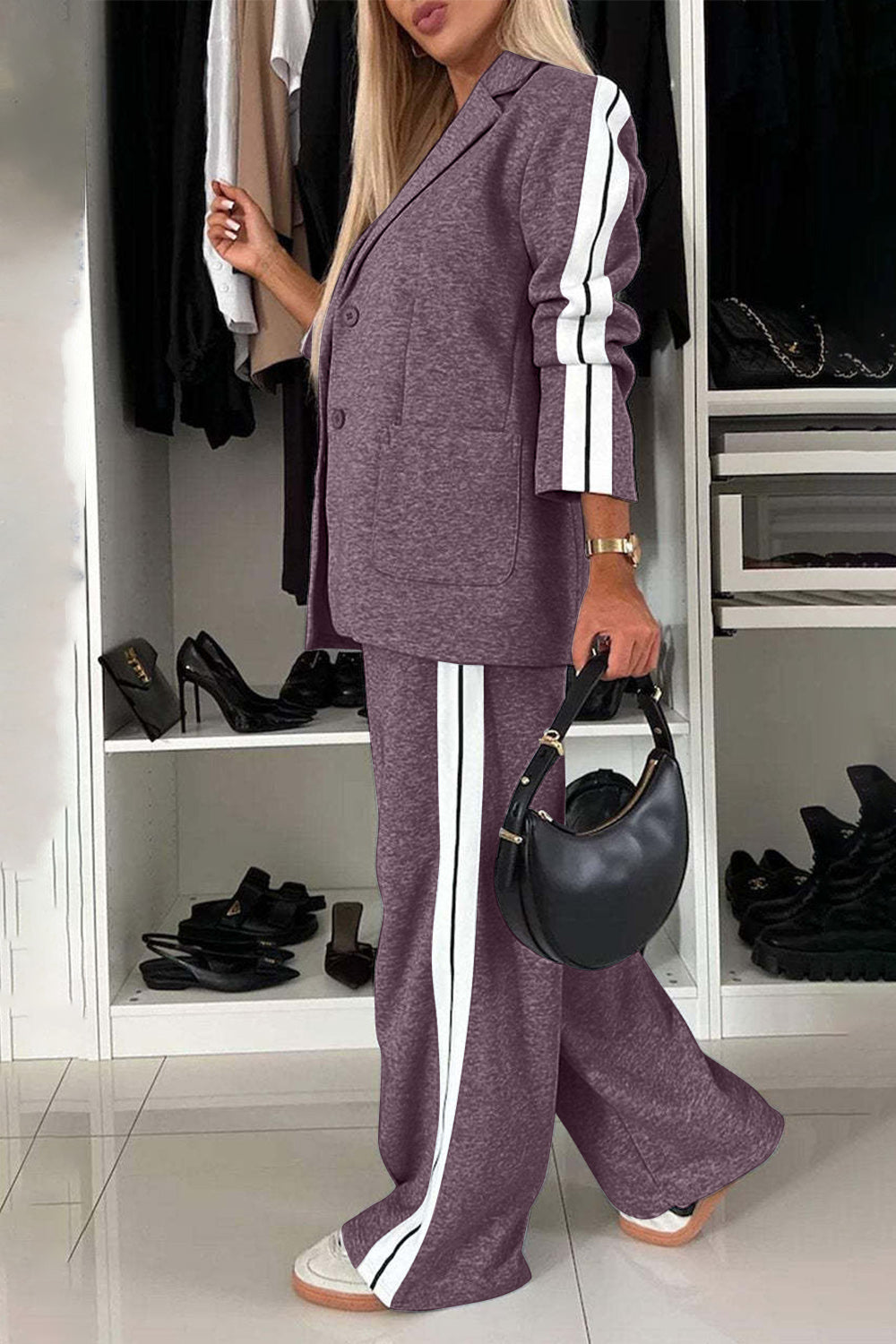 Frieda | Complete top and trousers set with contrast lapel collar