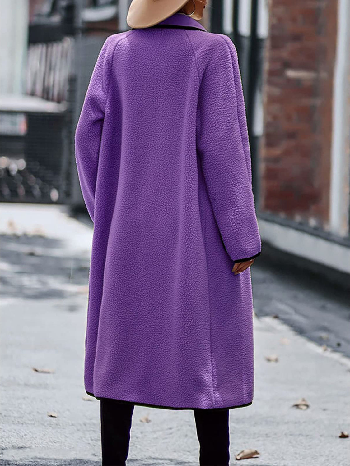 Claudia | Full size long sleeve coat with contrast trim and pockets
