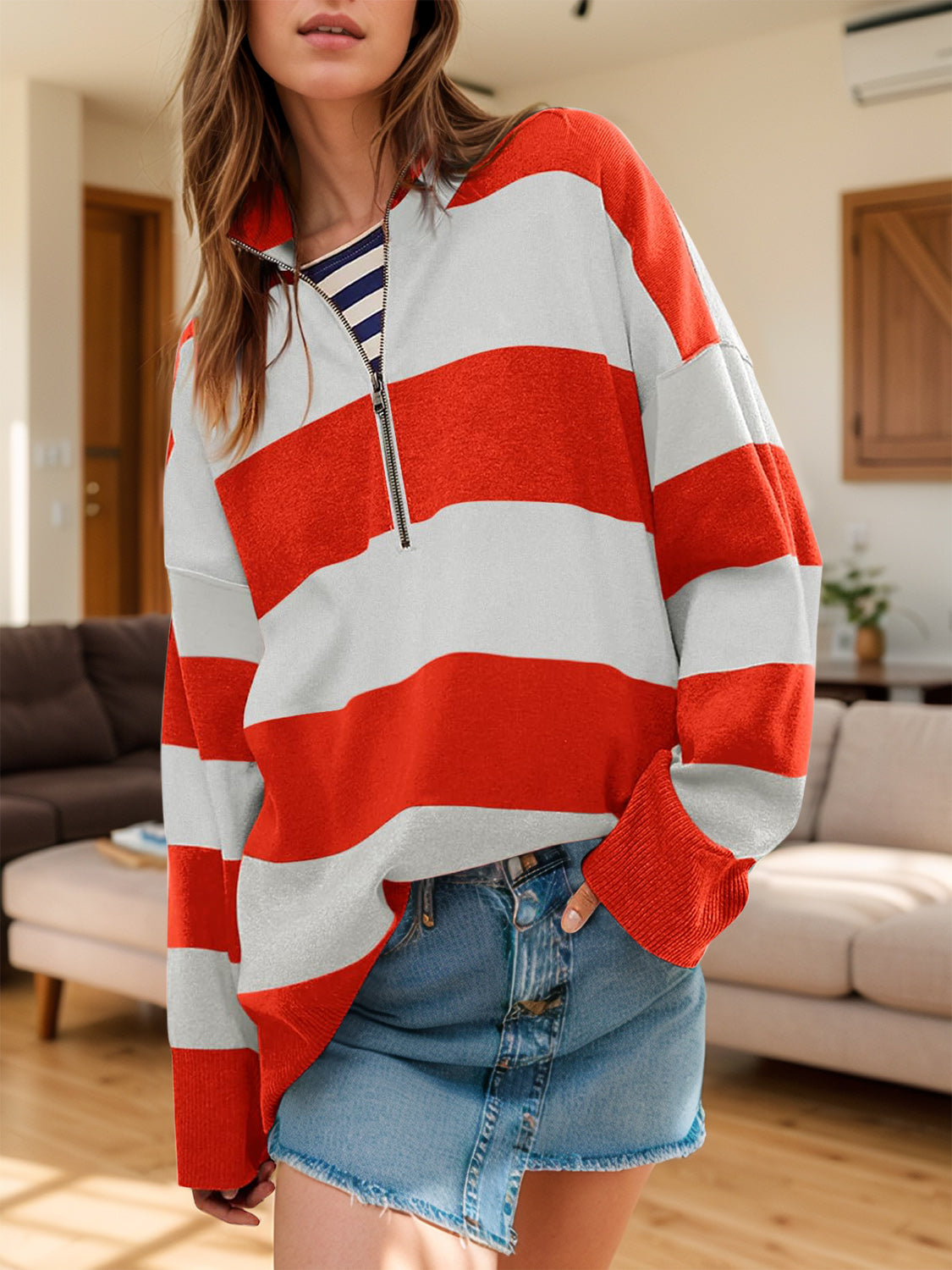 Lidia | Color block half zip sweater with long sleeves