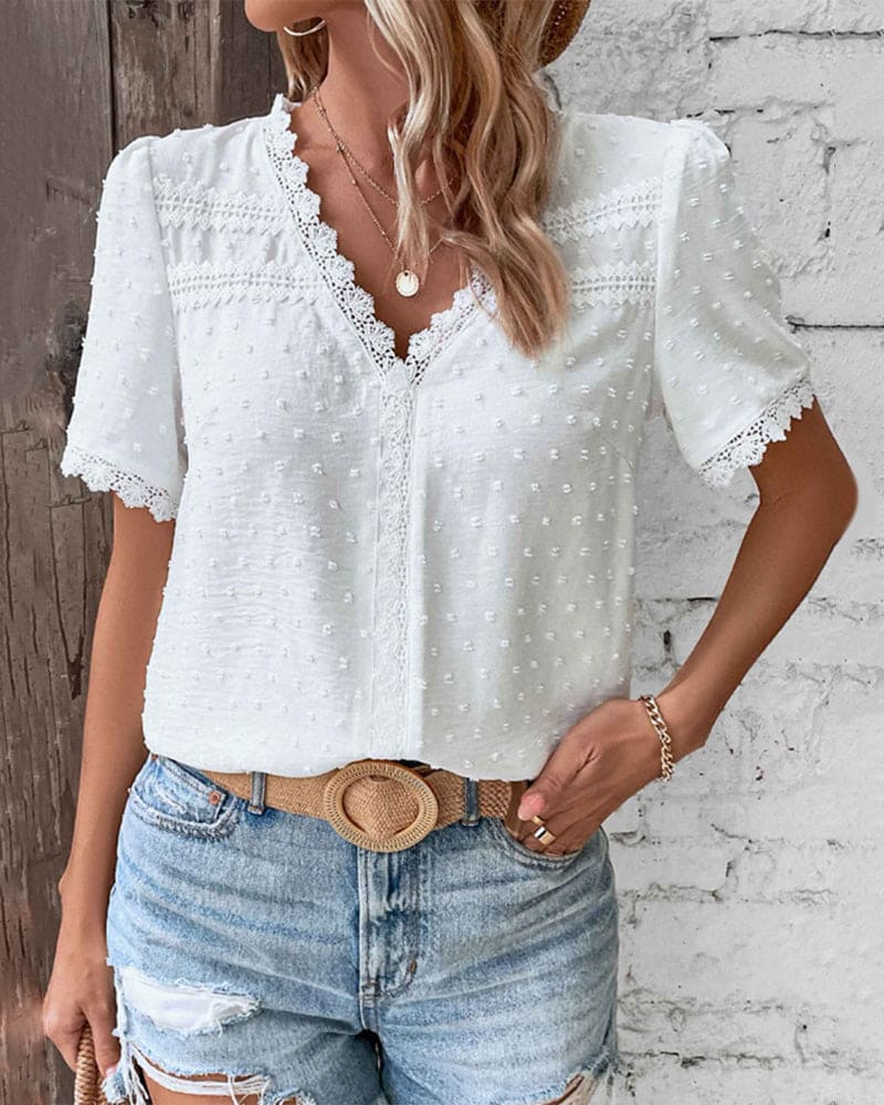 Buansa® | Blouse With Short Sleeves And V-Neck