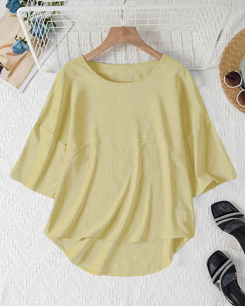 Nayla® | Casual Striped Loose Fit Button-Front Blouse For Women. Striped Blouse With Round Neck And Half-Length Sleeves.