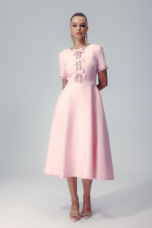 Mercedes® | Midi Dress With Bow And Crystal Embellishment