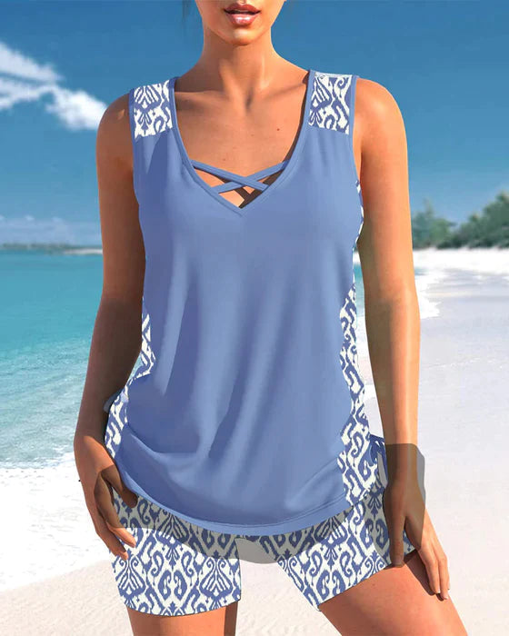 Lila® | Tankini With Tribal Print And Crossed Details