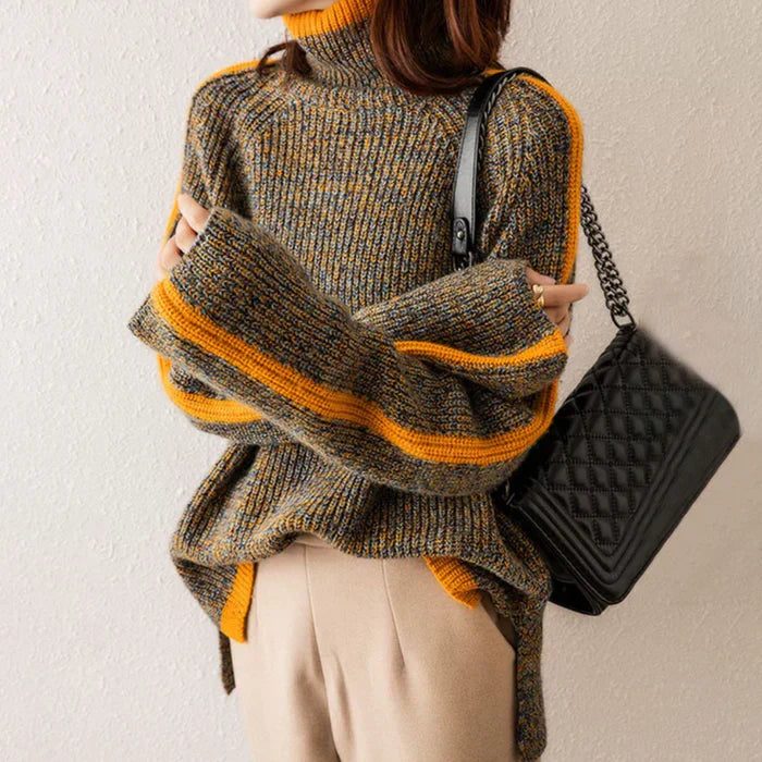 Zahira | Cozy knit turtleneck sweater with bold stripes