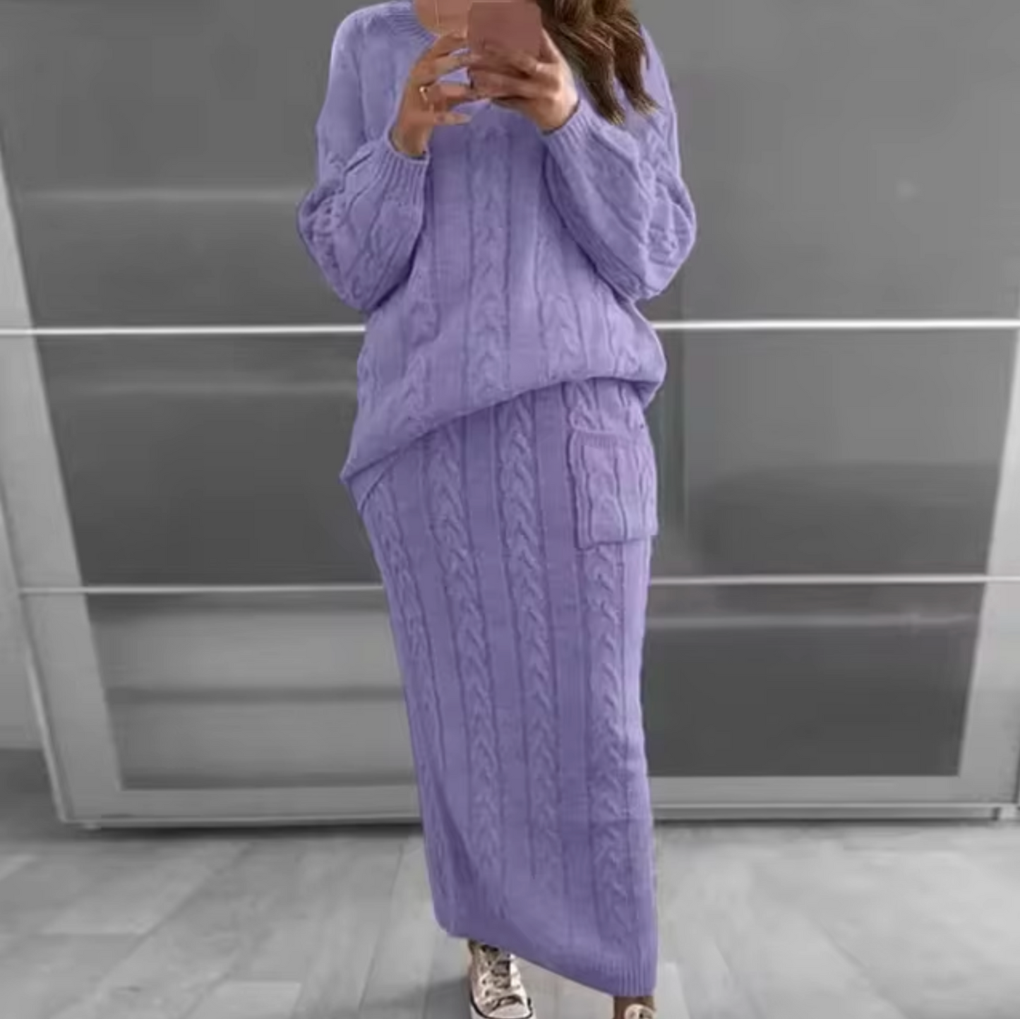 Ramona | Elegant set of knitted sweater and skirt