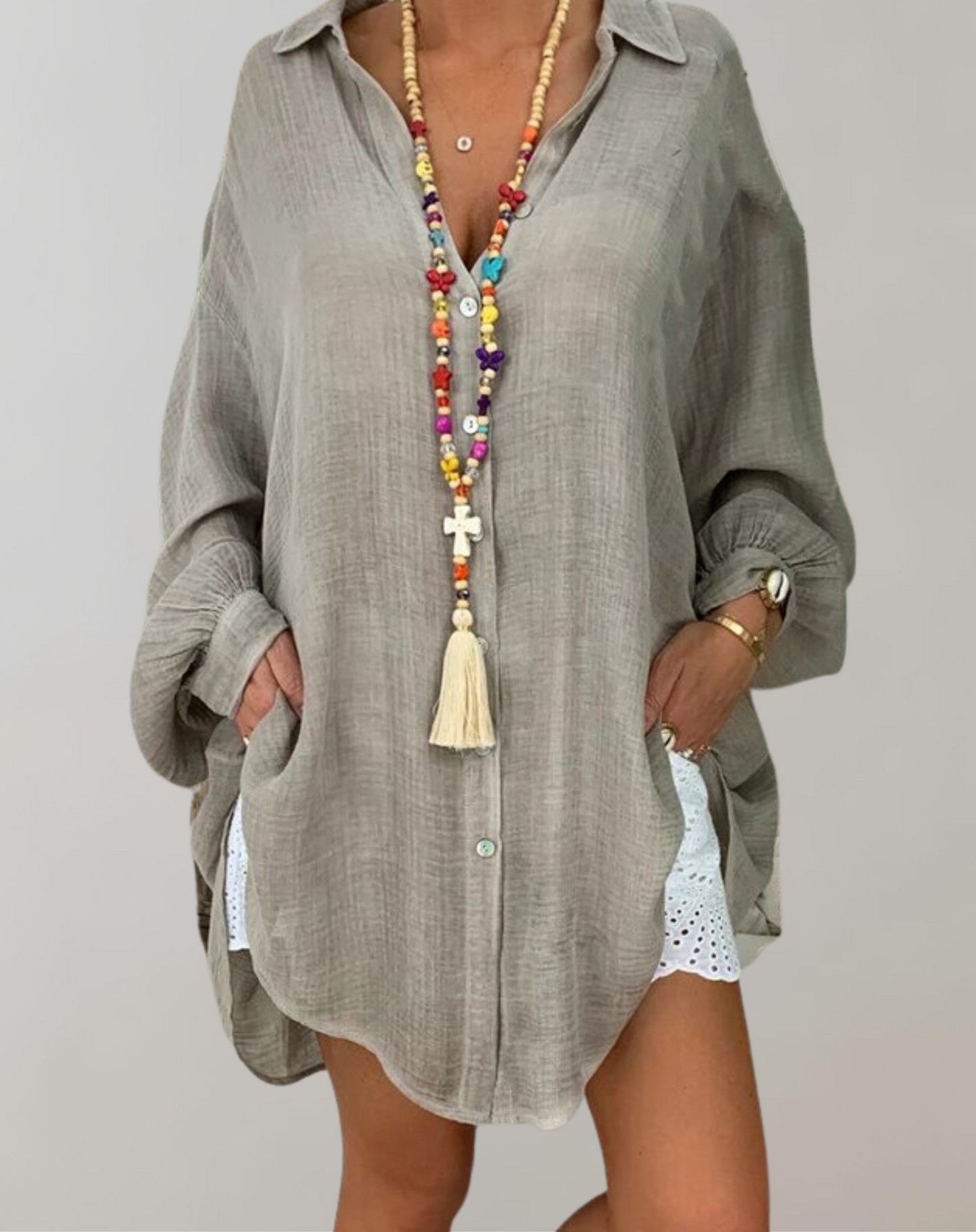 Paula® | Long-Sleeved Linen Shirt In Plus Sizes