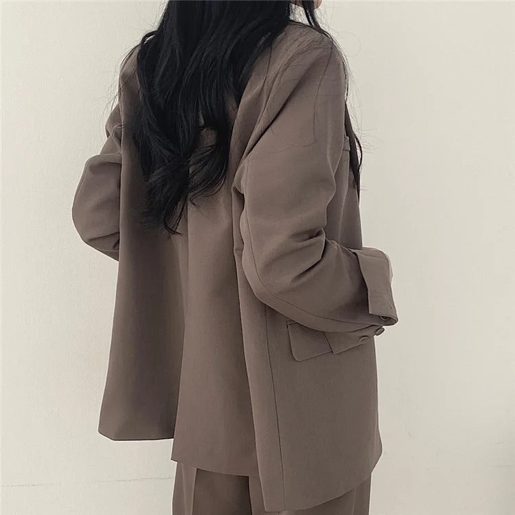Cayetana® | Women's solid-color blazer and straight-cut pants set