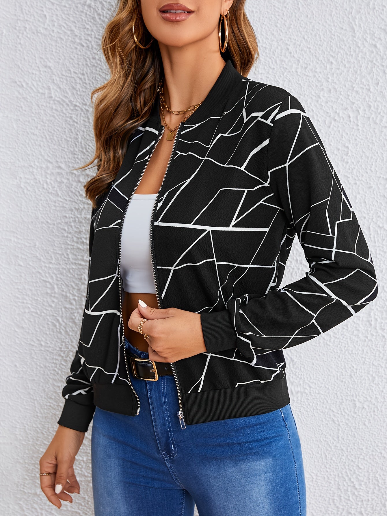 Ludmila | Zip-up jacket with geometric print