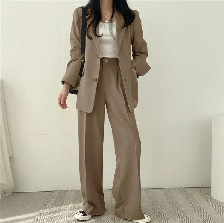 Cayetana® | Women's solid-color blazer and straight-cut pants set