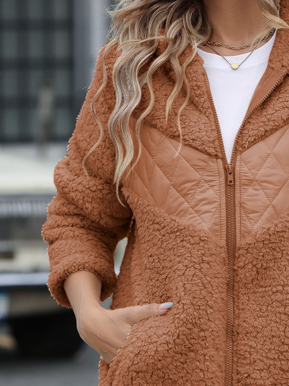 Marianna | Fluffy, long-sleeved hooded jacket with zip fastening