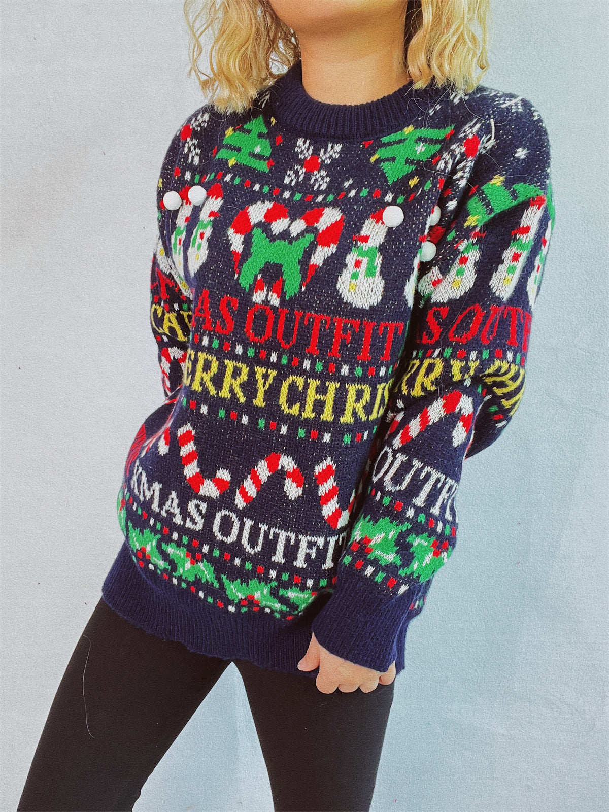 Catarina | Christmas pattern crew neck long sleeve sweater