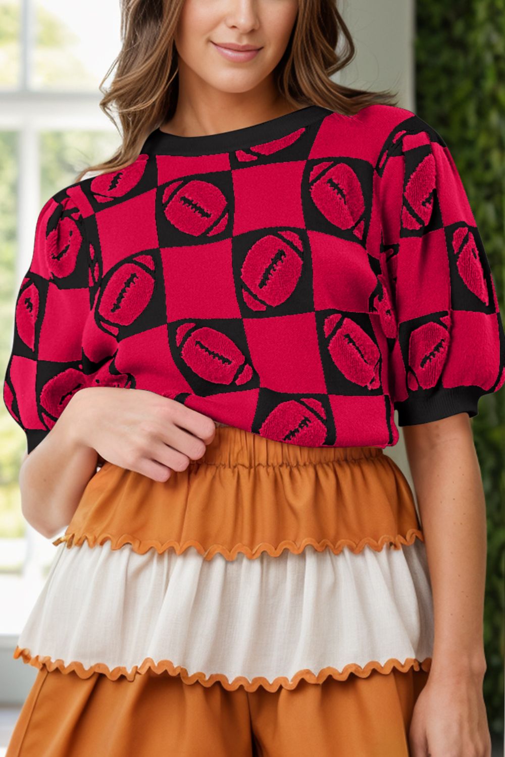 Annika | Football sweater with a crew neck and short sleeves
