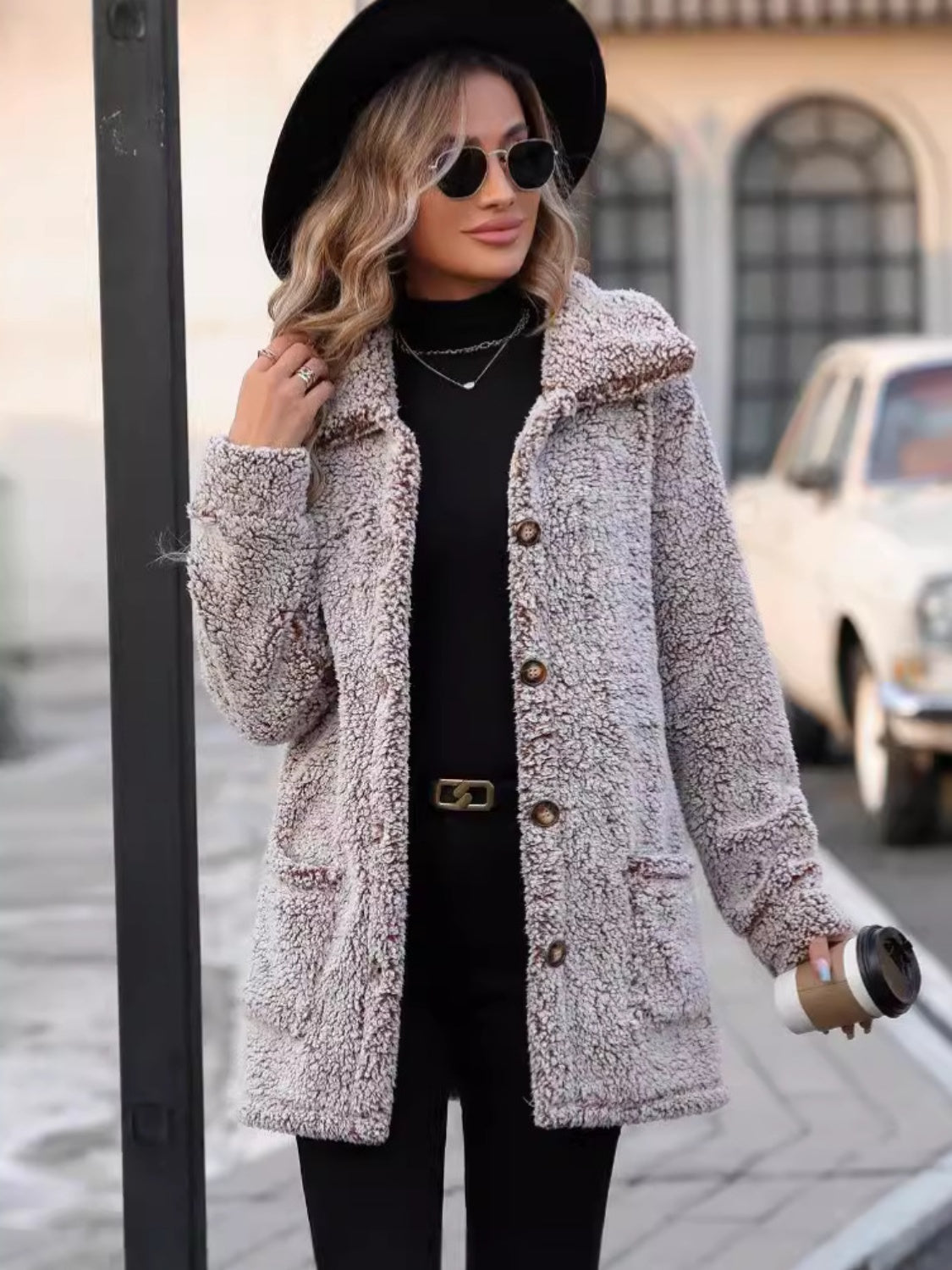 Luciana | Long-sleeved plush jacket with pockets and collar