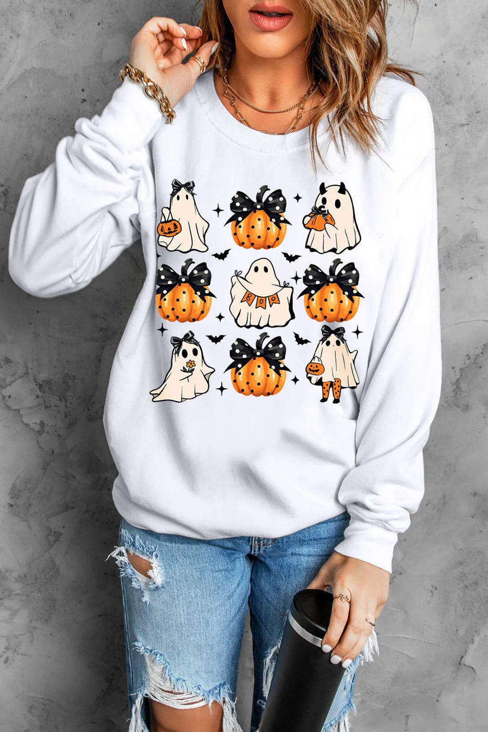 Milena | Pumpkin & Ghost crew neck long sleeve sweatshirt
