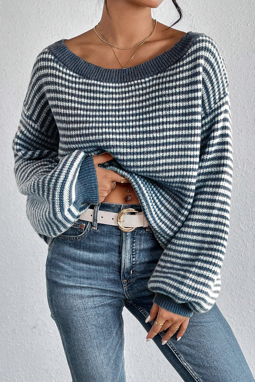 Noelia | Striped long-sleeved sweater with a boat neck