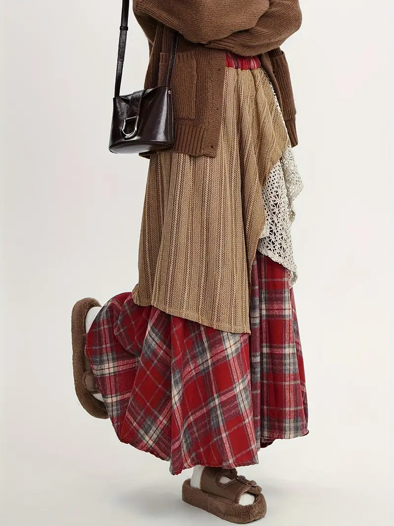 Martina® | Long Boho-Style Plaid Skirt