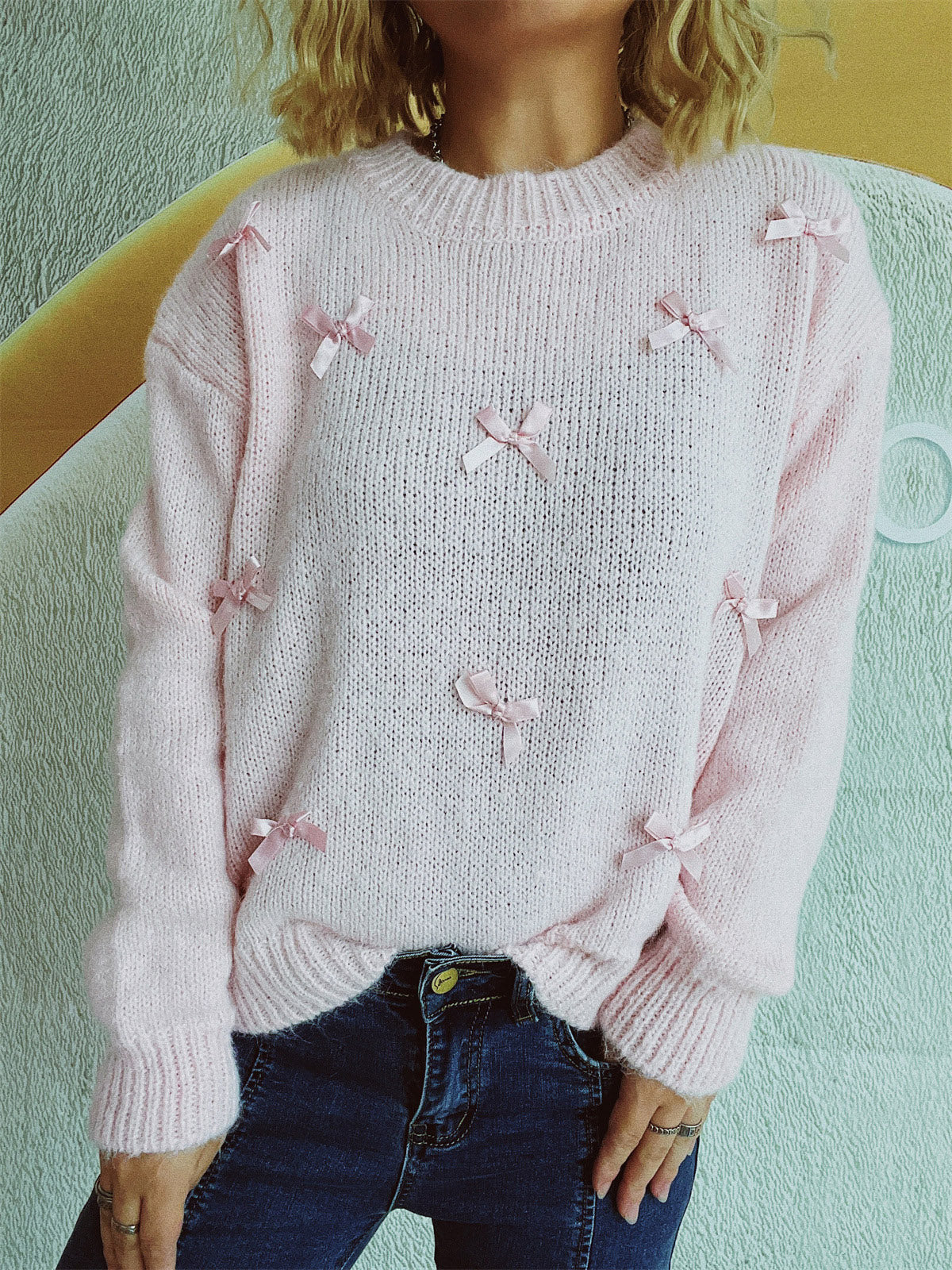 Maite | Long-sleeved sweater with a crew neck and bow trim