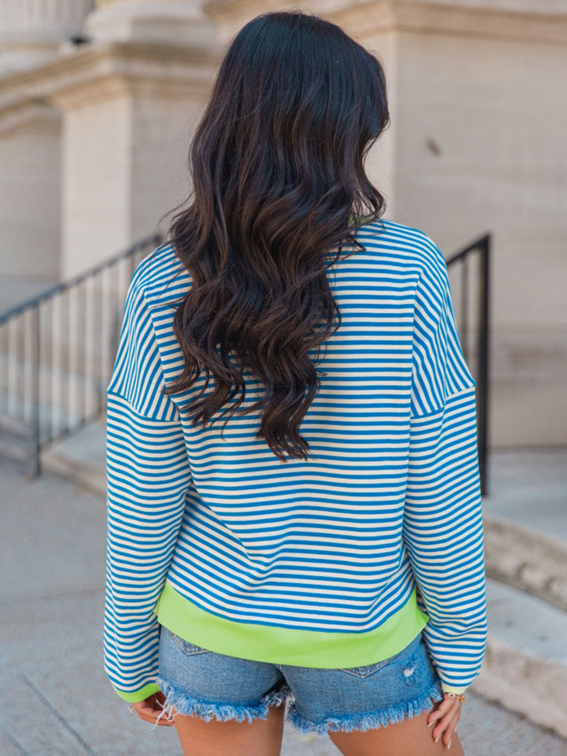 Margrit | Perfee striped long sleeve crew neck sweatshirt