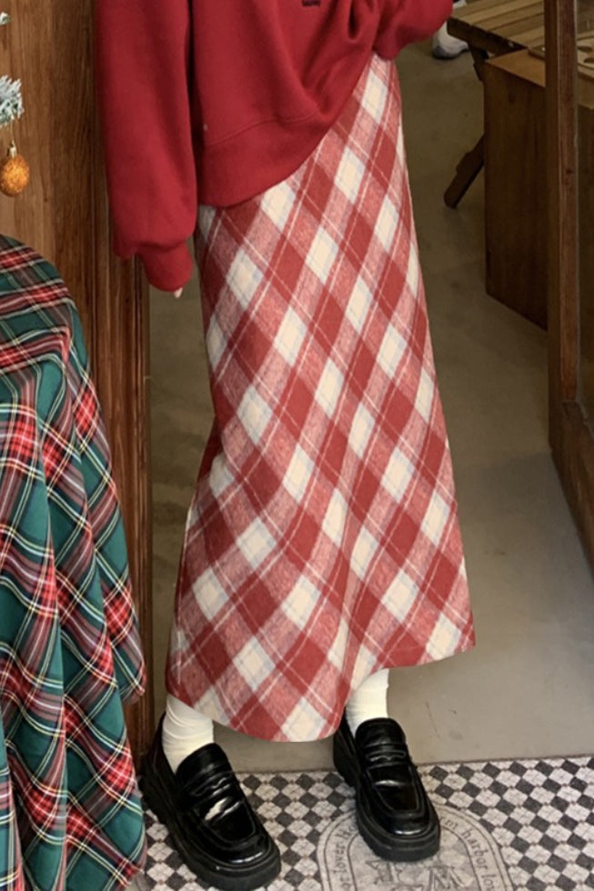 High Waist Vintage A-Line Slit Skirt