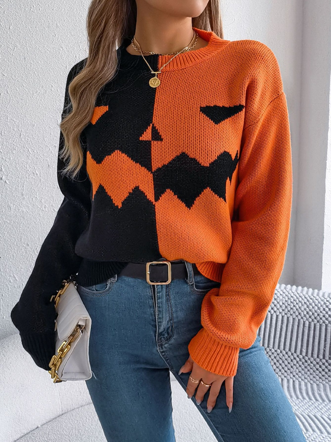 Ana | Contrasting long-sleeved sweater with a crew neck