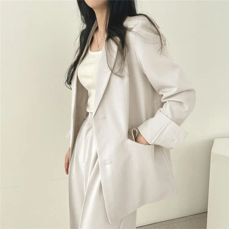 Cayetana® | Women's solid-color blazer and straight-cut pants set