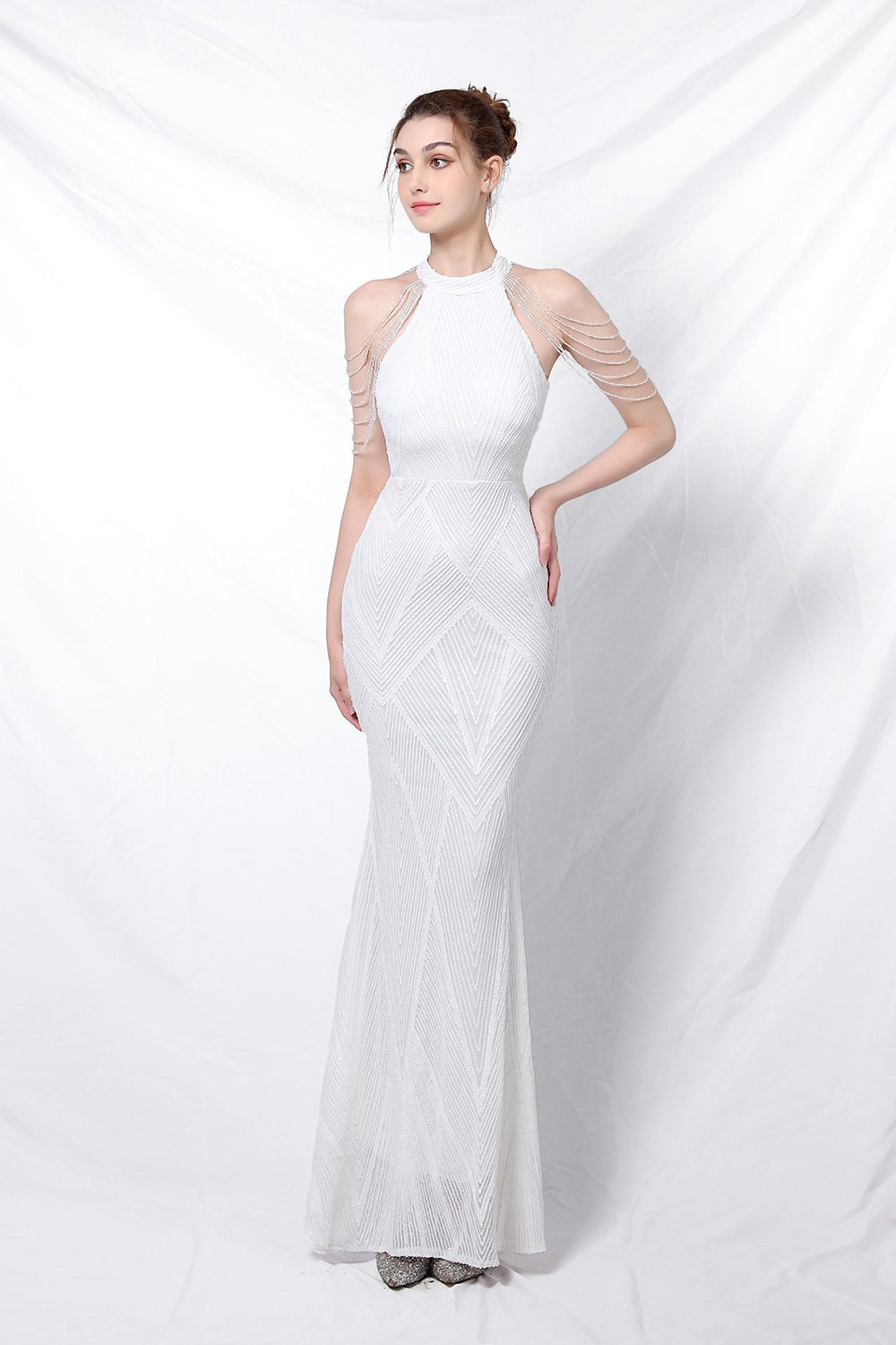 Sequin Halter Mermaid Maxi Party Dress