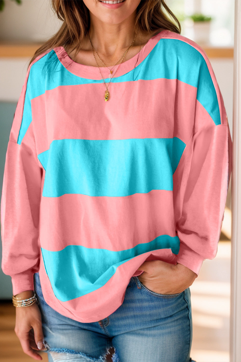 Julia | Color block long sleeve crew neck top
